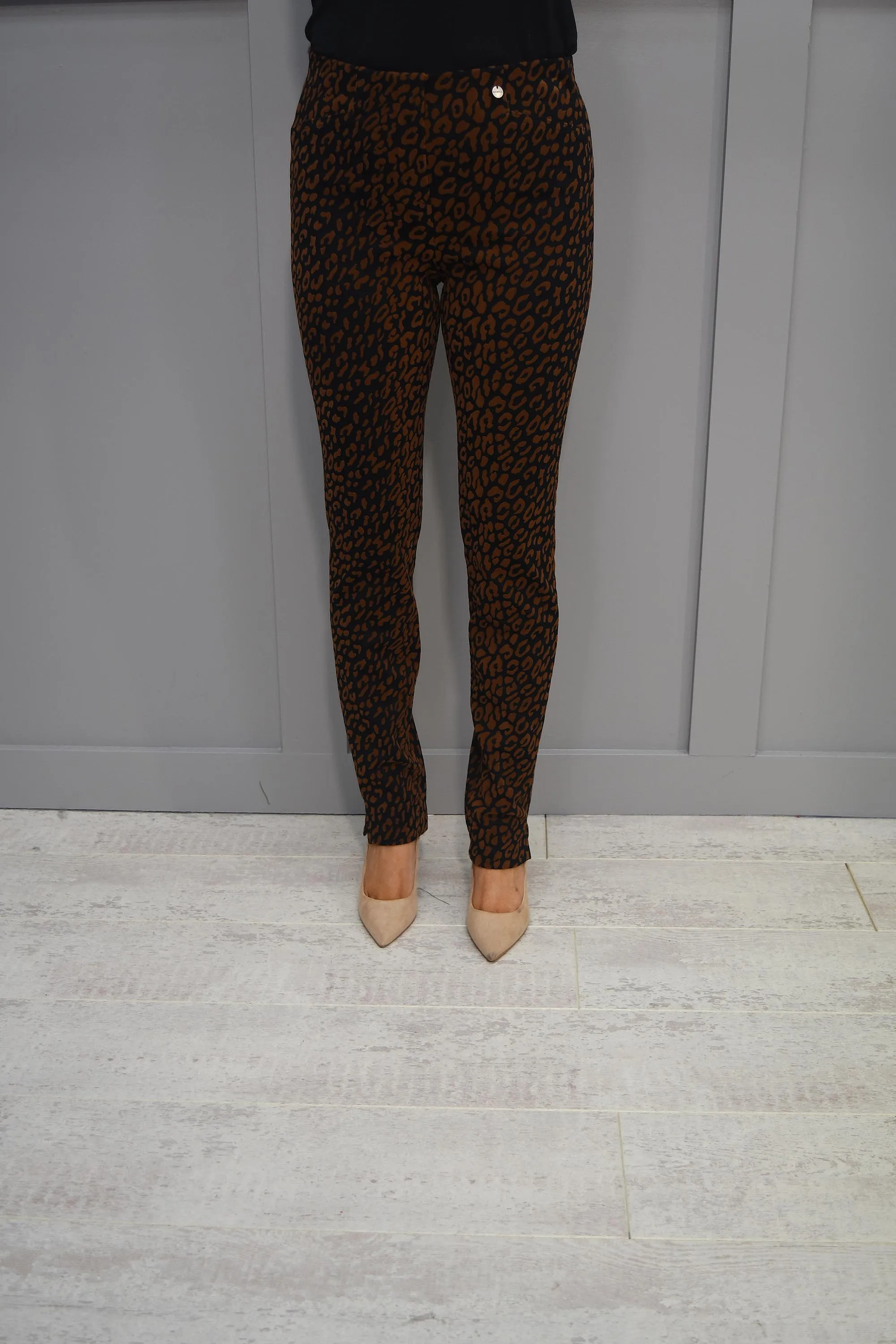 Robell Rose Full Length Tan & Black Leopard Print Trouser - 52625 54458 29