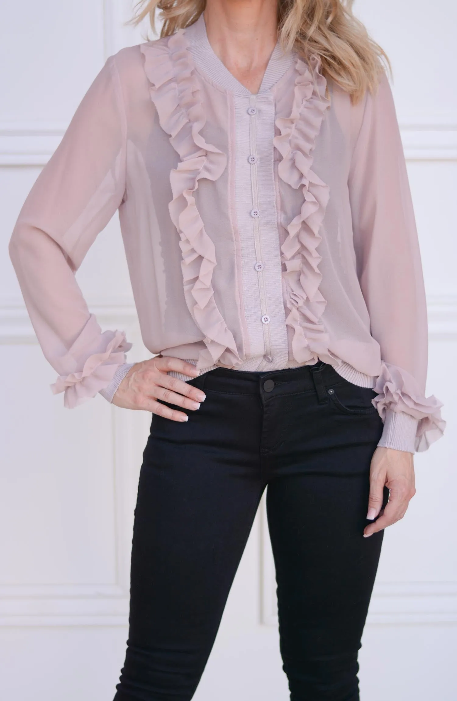 Ruffle Blouse Bomber