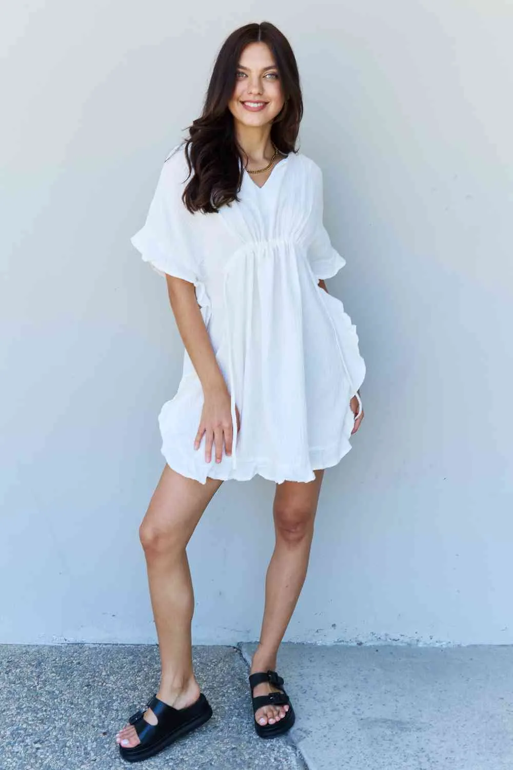 Ruffle Hem White Mini Dress