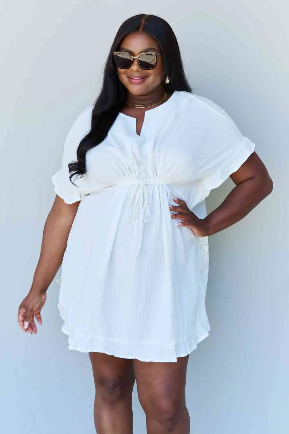 Ruffle Hem White Mini Dress