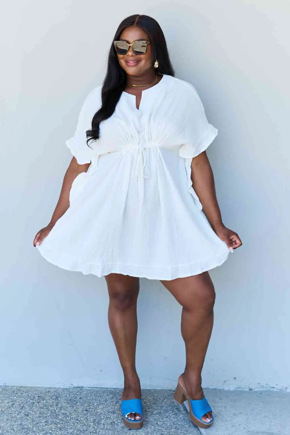 Ruffle Hem White Mini Dress