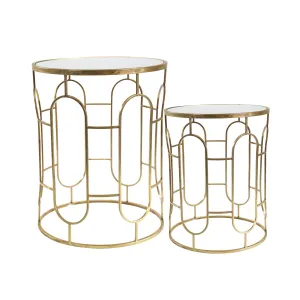 S/2 Mirrored Round Accent Tables 24/20" Gold