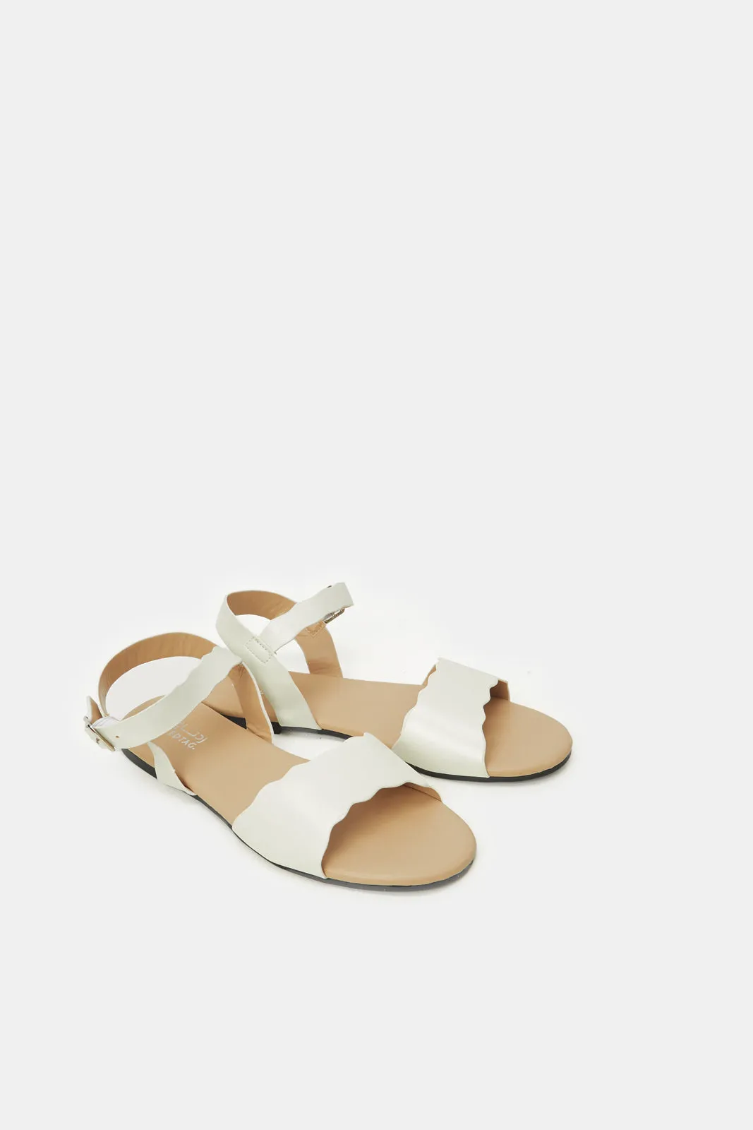 Senior Girls White Scalloped Sandal