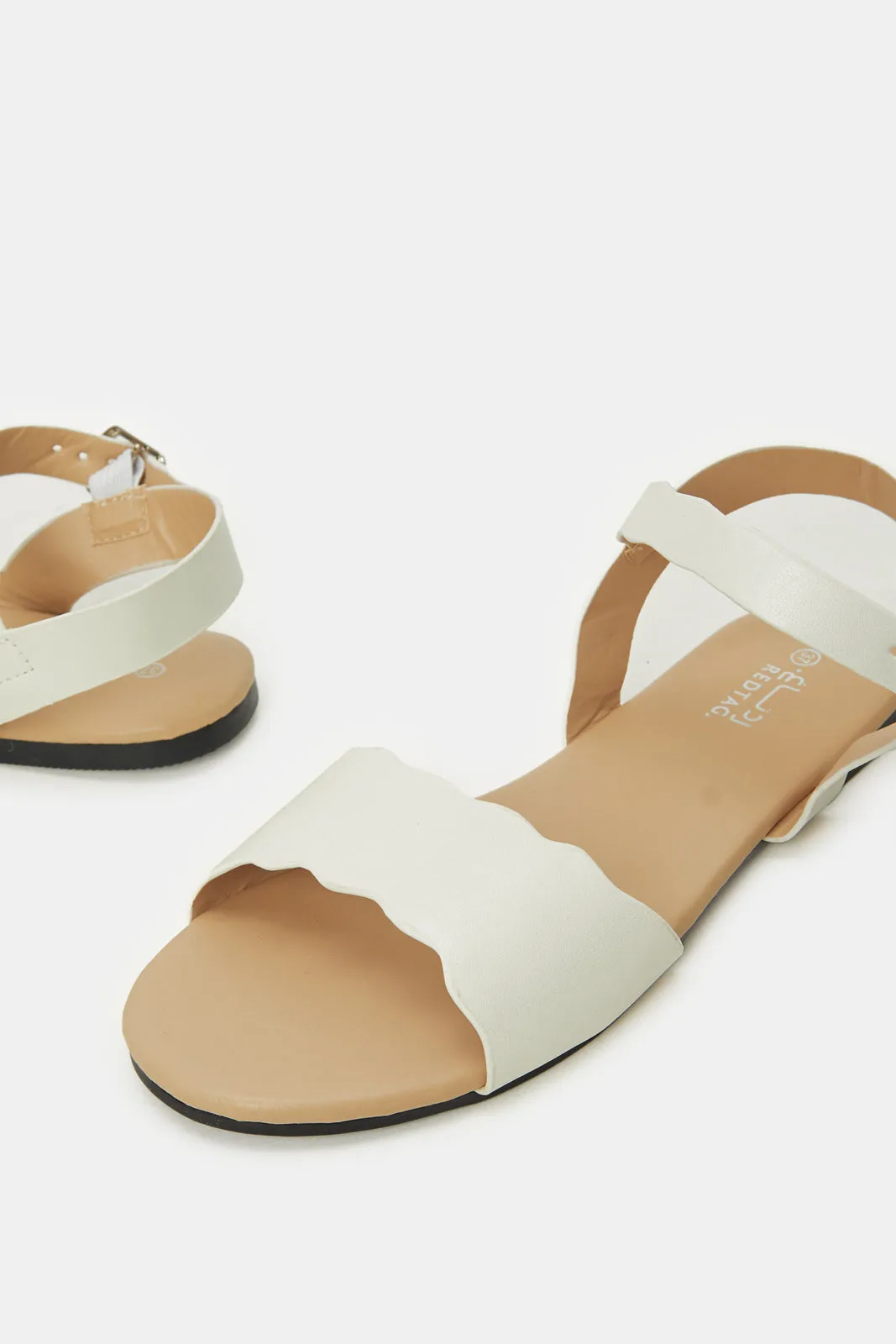 Senior Girls White Scalloped Sandal