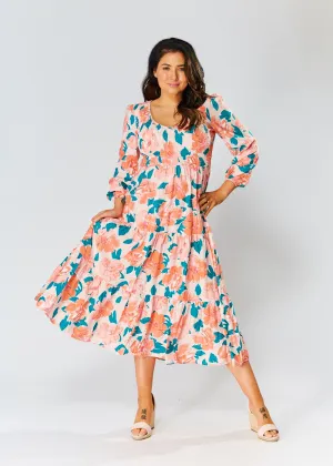 Shirred Bodice Dress -  Pink Floral