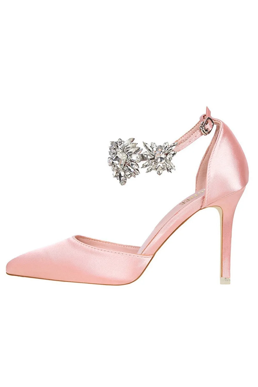 Silver Ankle Strap Prom Heels with Crystals