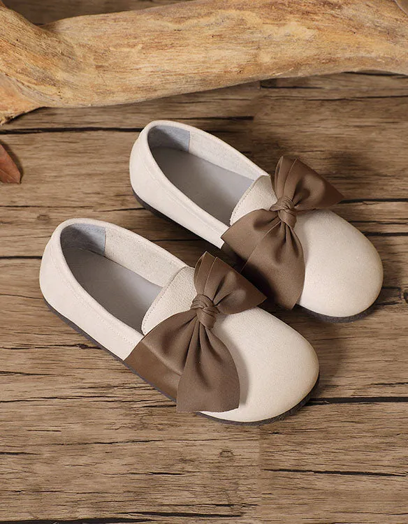 Soft Leather Round Head Bowknot Retro Flat Shoes