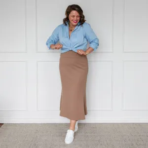 Suellen a-line ponte midi skirt - camel