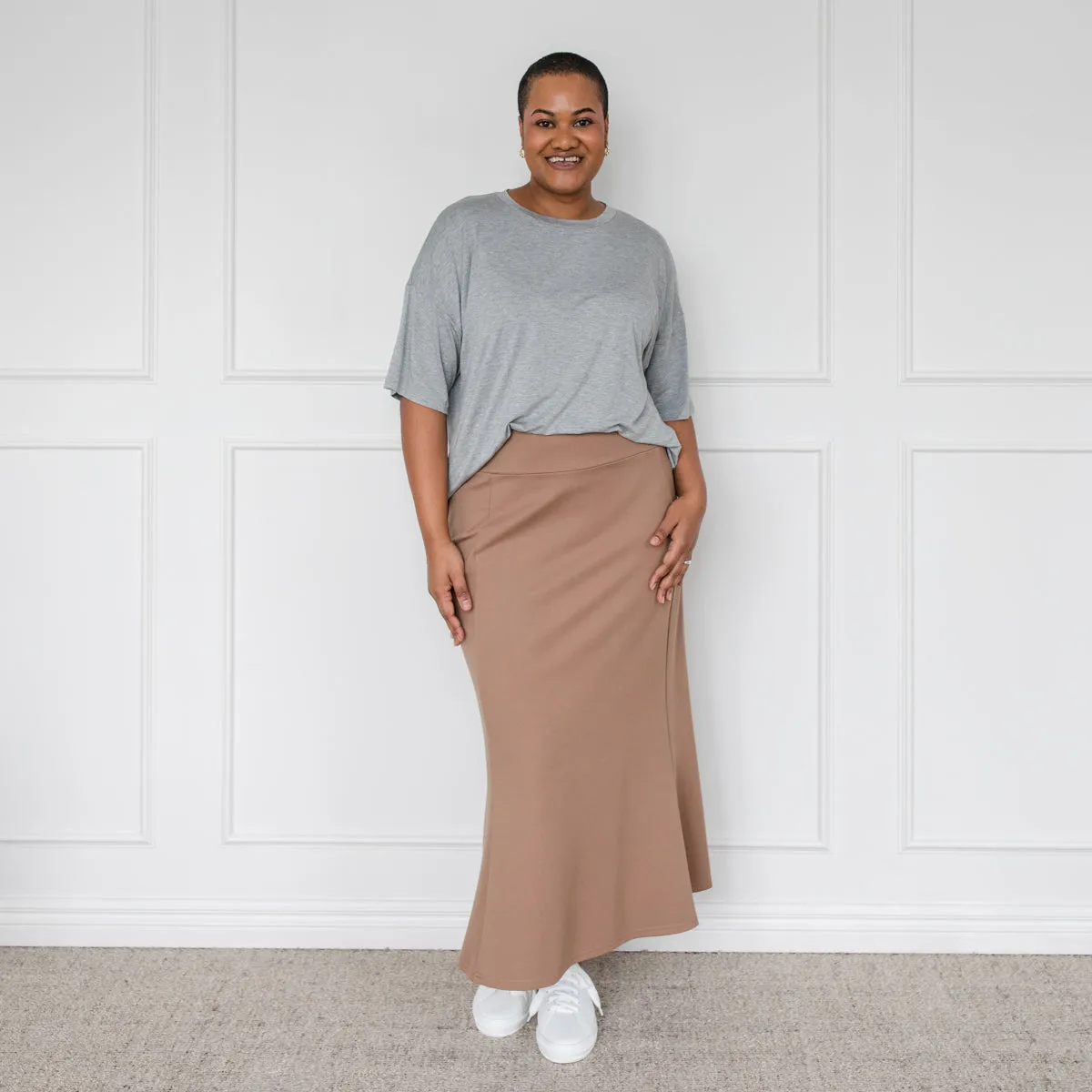 Suellen a-line ponte midi skirt - camel