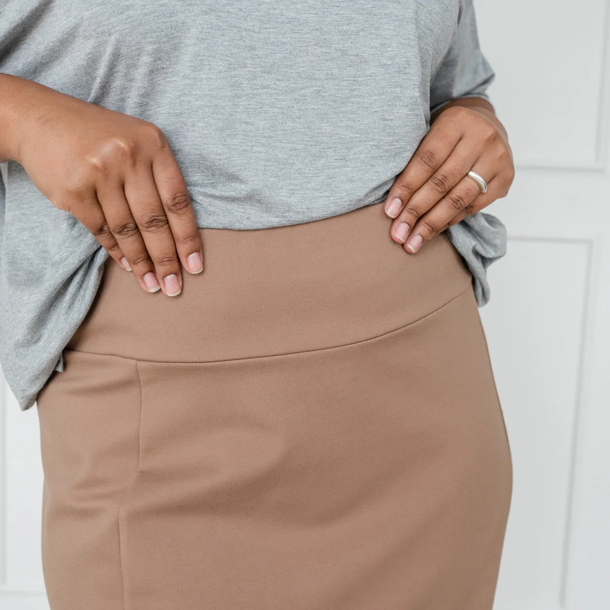 Suellen a-line ponte midi skirt - camel