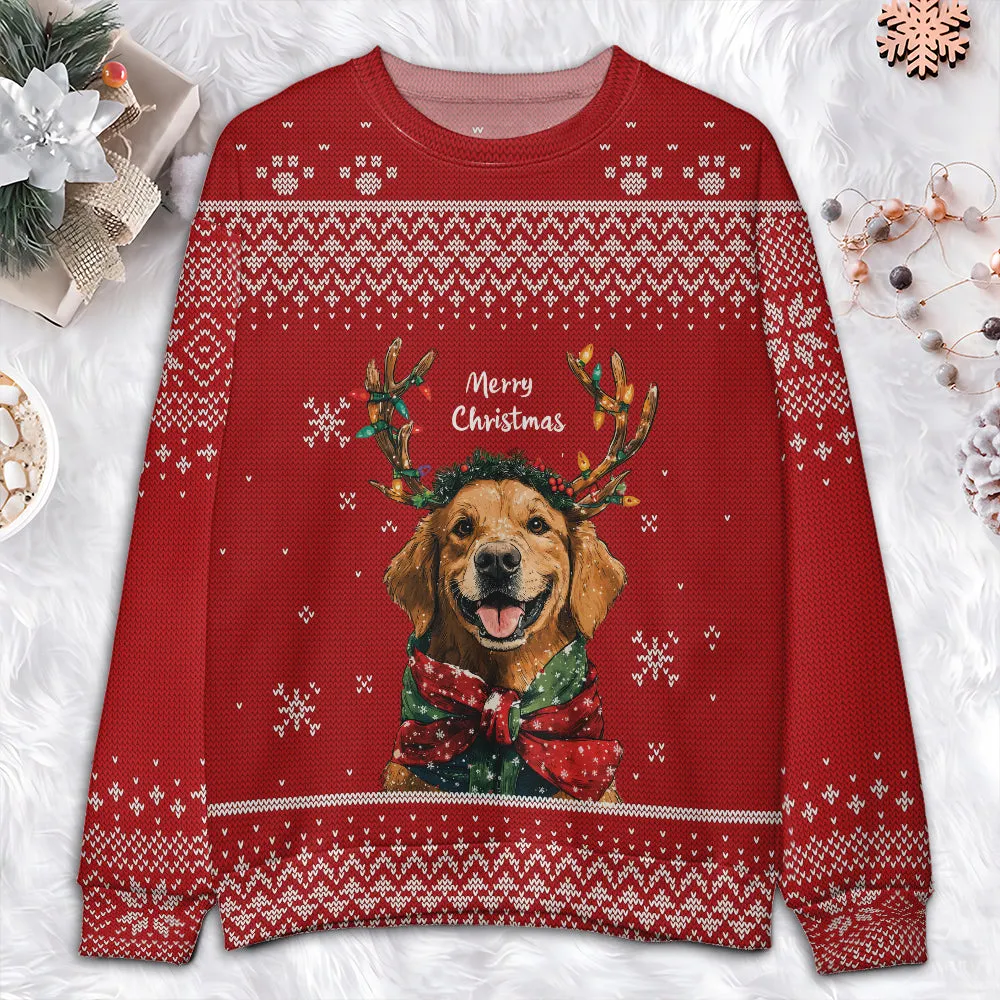 Teesdily | Golden Retriever Ugly Sweater Christmas, Merry Christmas Dog Sweatshirt, Ugly Sweater Xmas Dog Mom, Dog Lover Gift