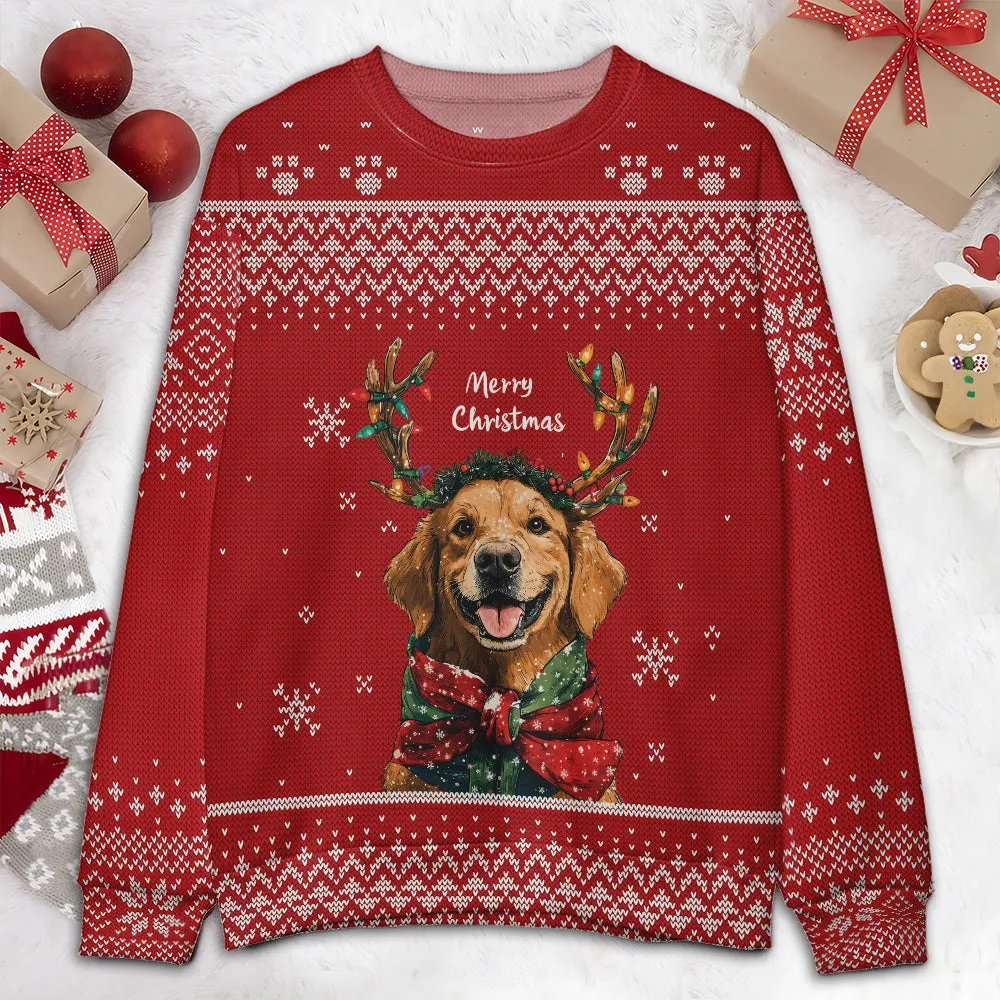 Teesdily | Golden Retriever Ugly Sweater Christmas, Merry Christmas Dog Sweatshirt, Ugly Sweater Xmas Dog Mom, Dog Lover Gift