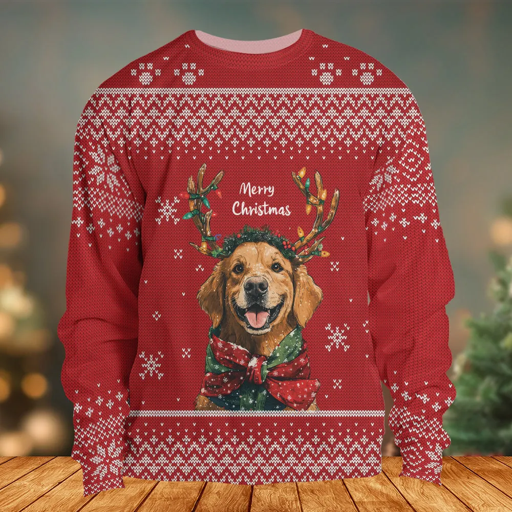 Teesdily | Golden Retriever Ugly Sweater Christmas, Merry Christmas Dog Sweatshirt, Ugly Sweater Xmas Dog Mom, Dog Lover Gift