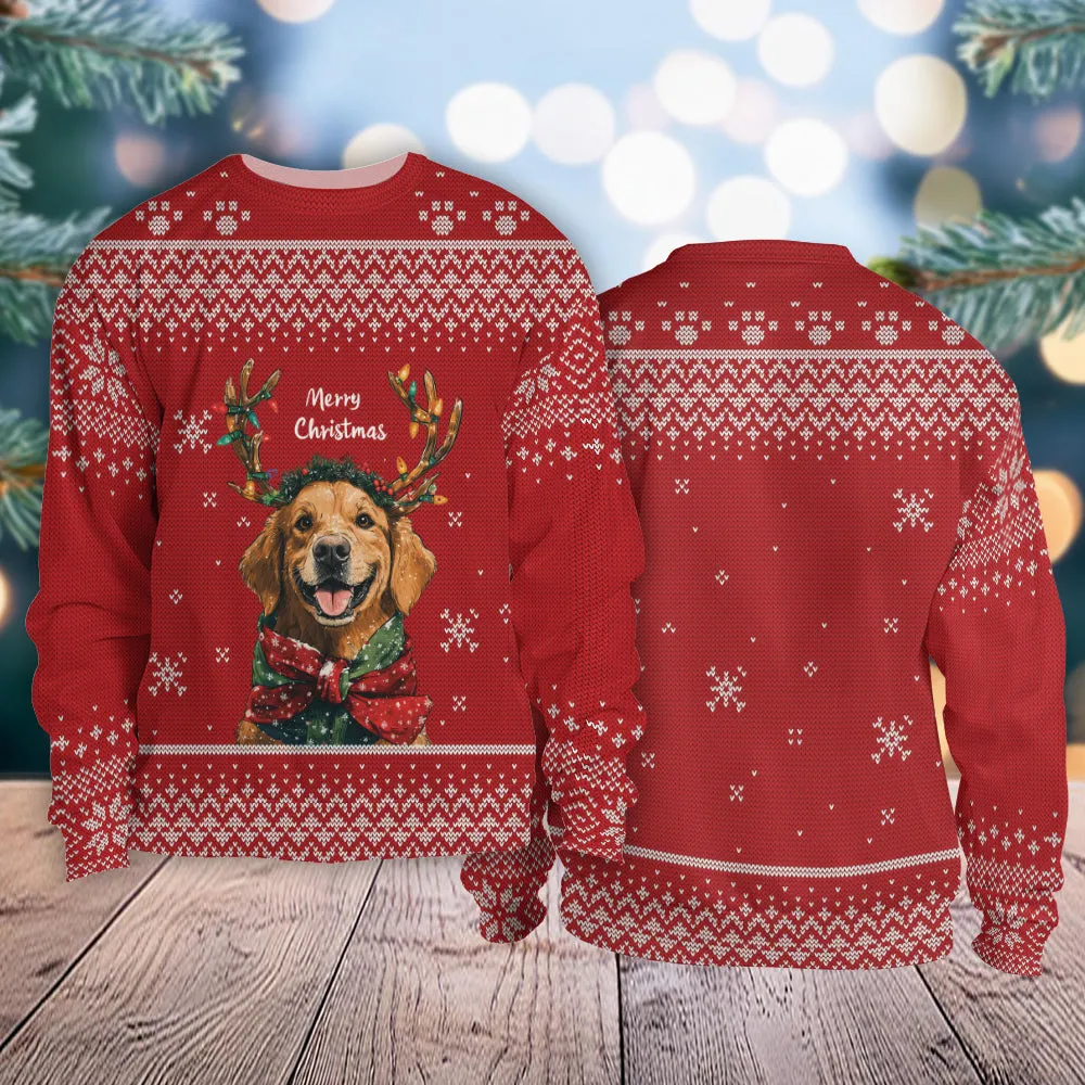 Teesdily | Golden Retriever Ugly Sweater Christmas, Merry Christmas Dog Sweatshirt, Ugly Sweater Xmas Dog Mom, Dog Lover Gift