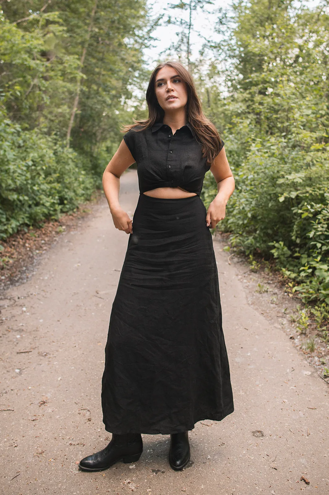 The All You Need Linen Maxi Dress - Black