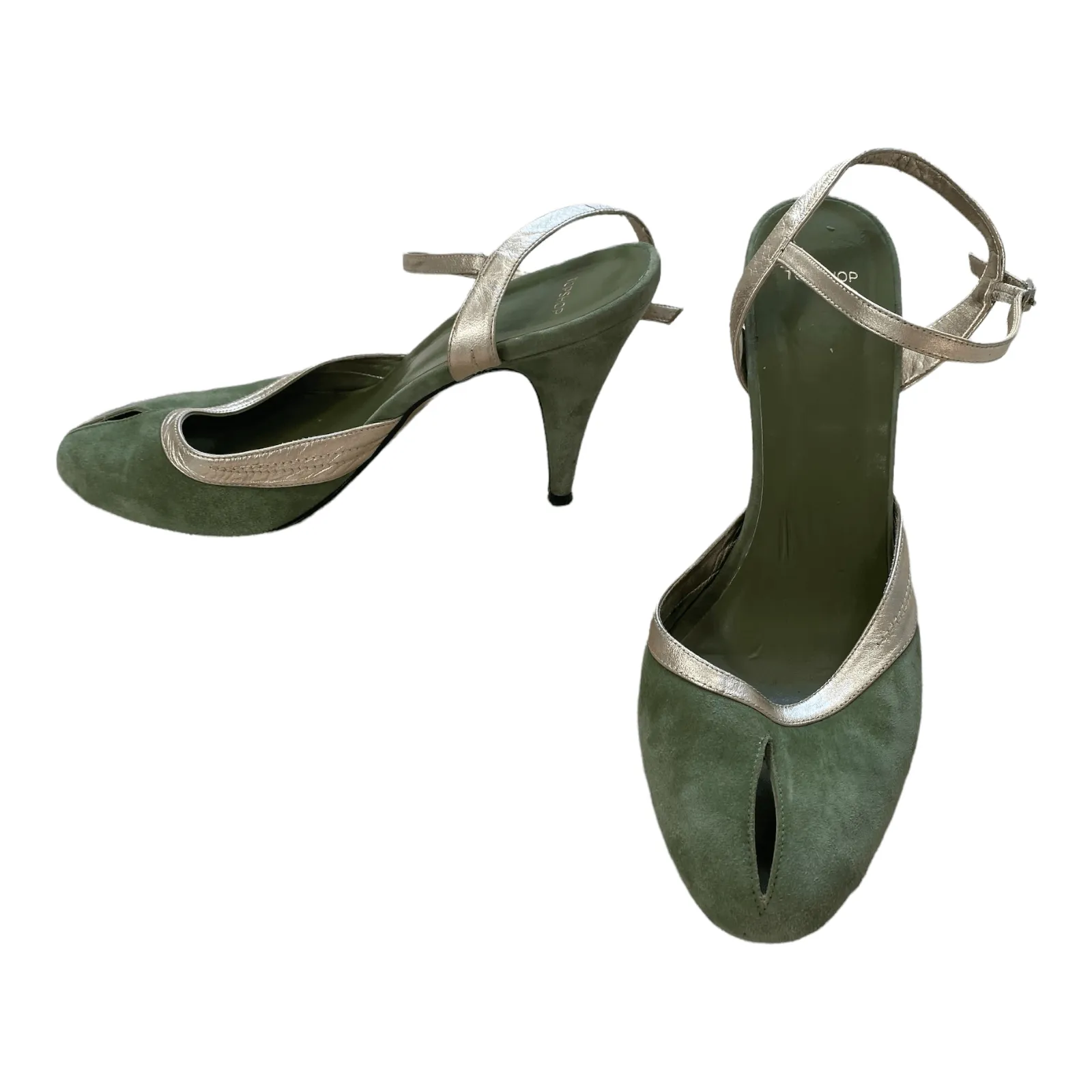 Topshop Suede Peep Toe Shoes Green UK 4