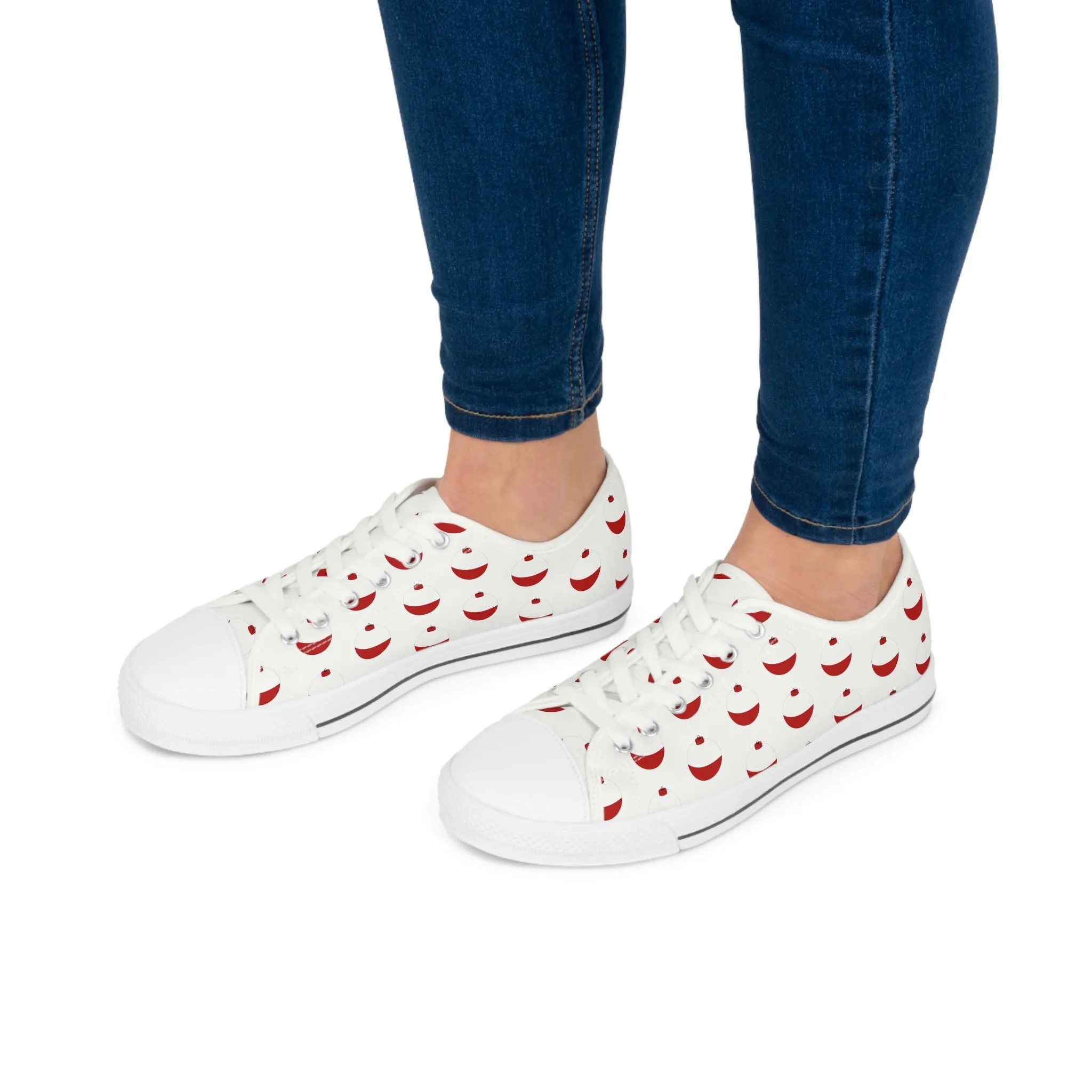 Traditional Red & White Bobber - Fishing - Women's Low Top Sneakers