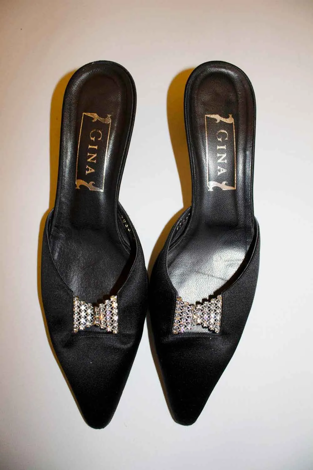 Vintage Gina Black Satin Mules