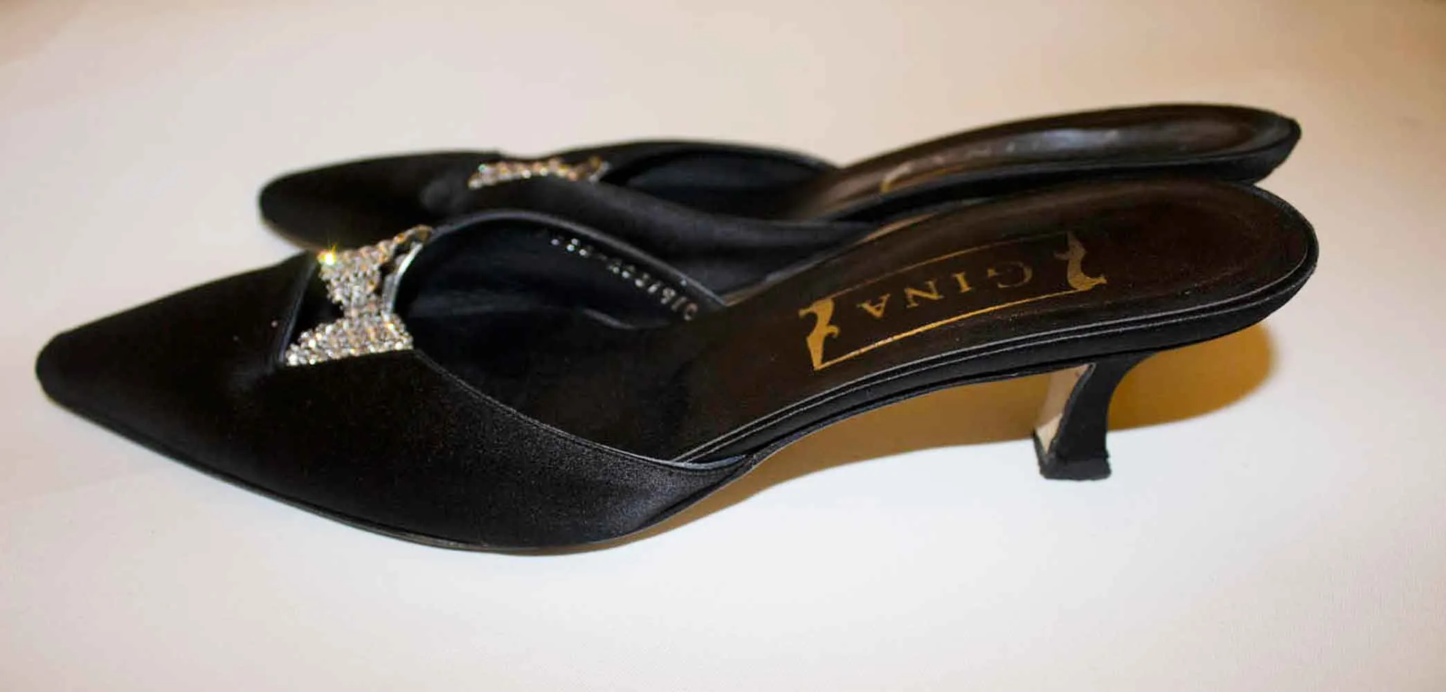 Vintage Gina Black Satin Mules