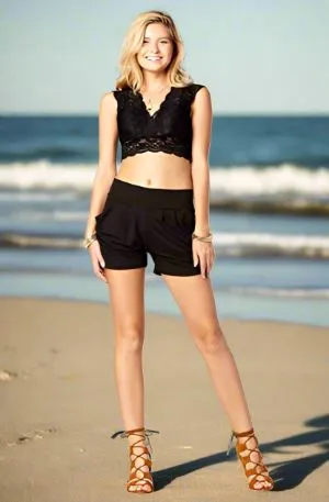 Womens Black Harem Shorts, Pocket Shorts, Sizes S/M/L, Solid Black