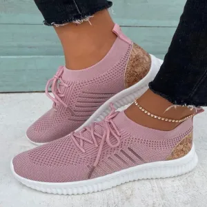 Women's summer flyknit sport running shoes | breathable lace-up sneakers tennis shoes