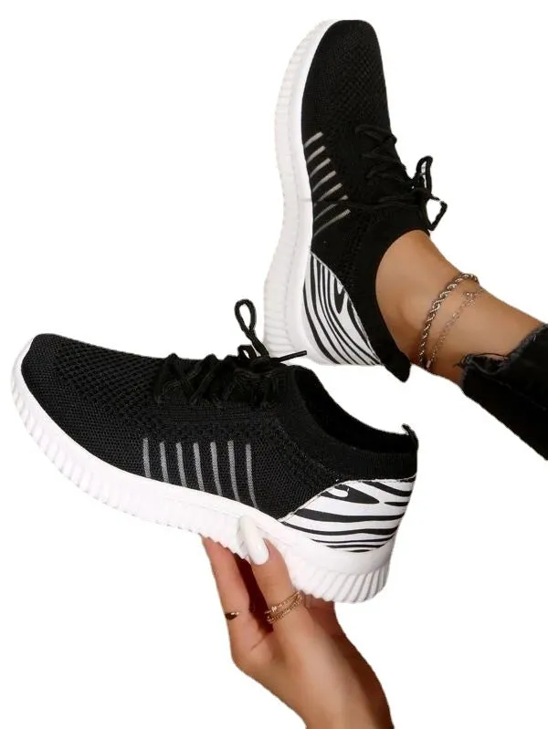 Women's summer flyknit sport running shoes | breathable lace-up sneakers tennis shoes