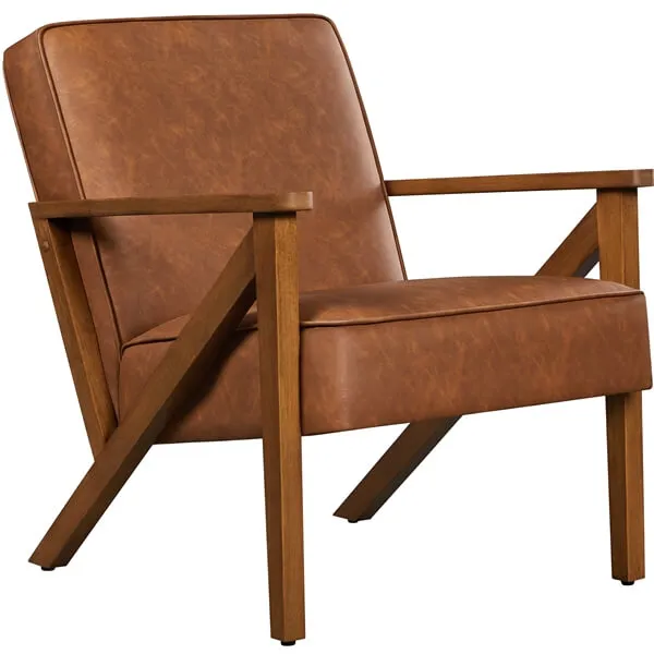 Yaheetech Faux Leather Armchair with Z-shaped Wood Legs