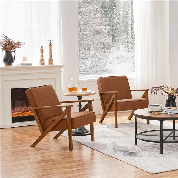 Yaheetech Faux Leather Armchair with Z-shaped Wood Legs