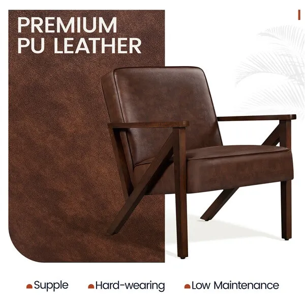 Yaheetech Faux Leather Armchair with Z-shaped Wood Legs