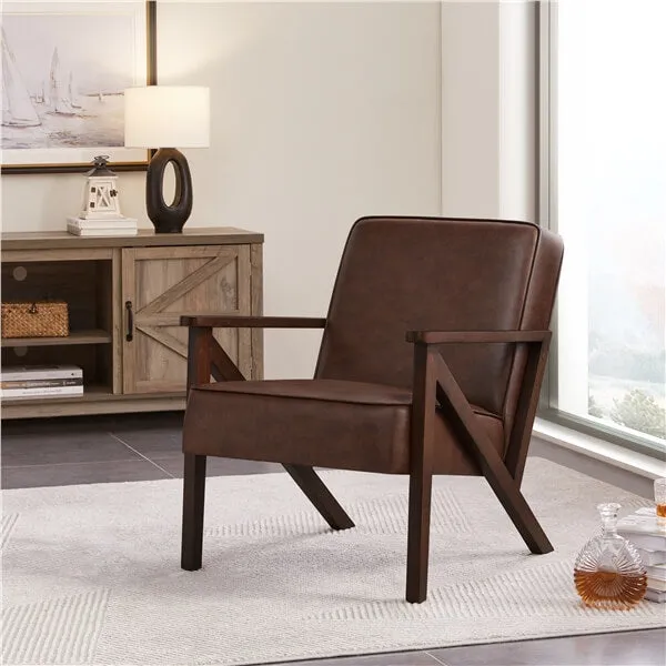 Yaheetech Faux Leather Armchair with Z-shaped Wood Legs