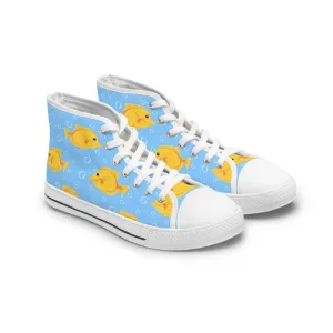 Yellow Fish with Bubbles Women's High Top Sneakers