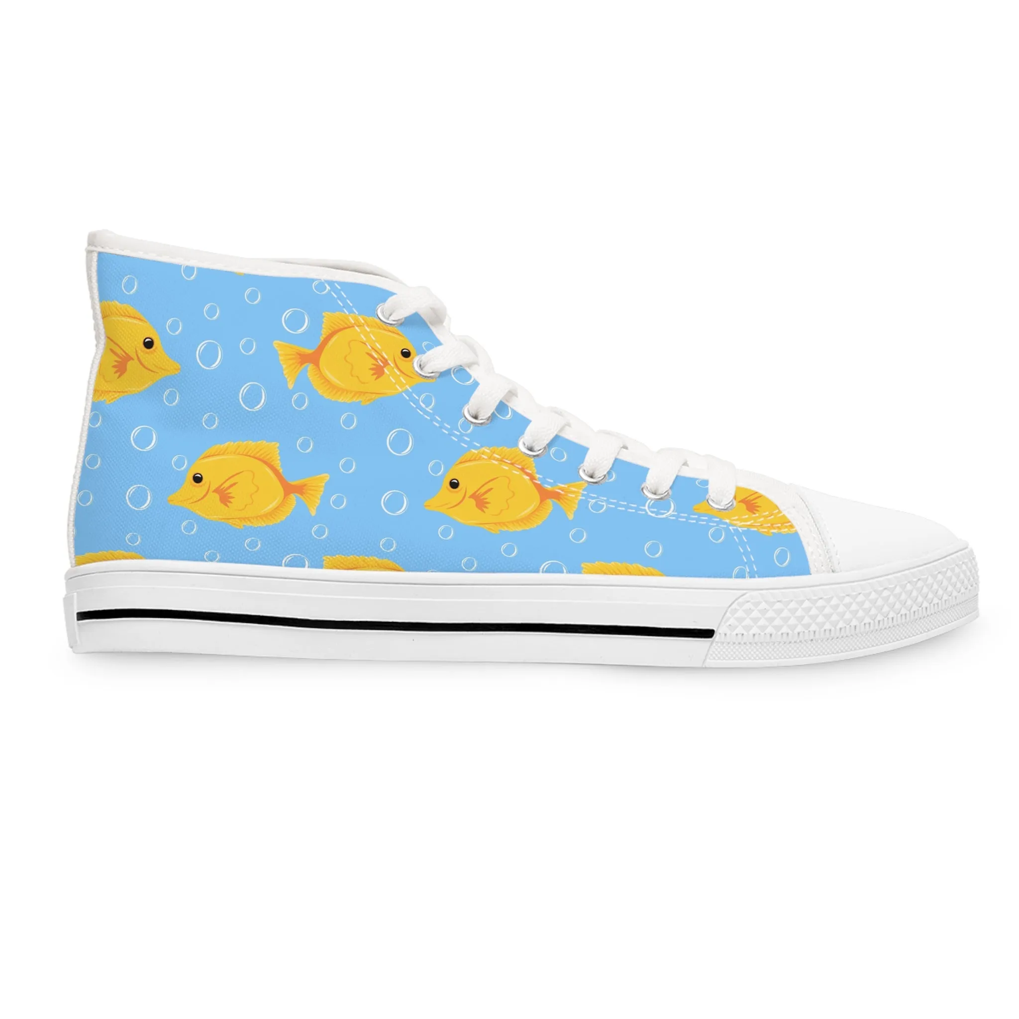 Yellow Fish with Bubbles Women's High Top Sneakers