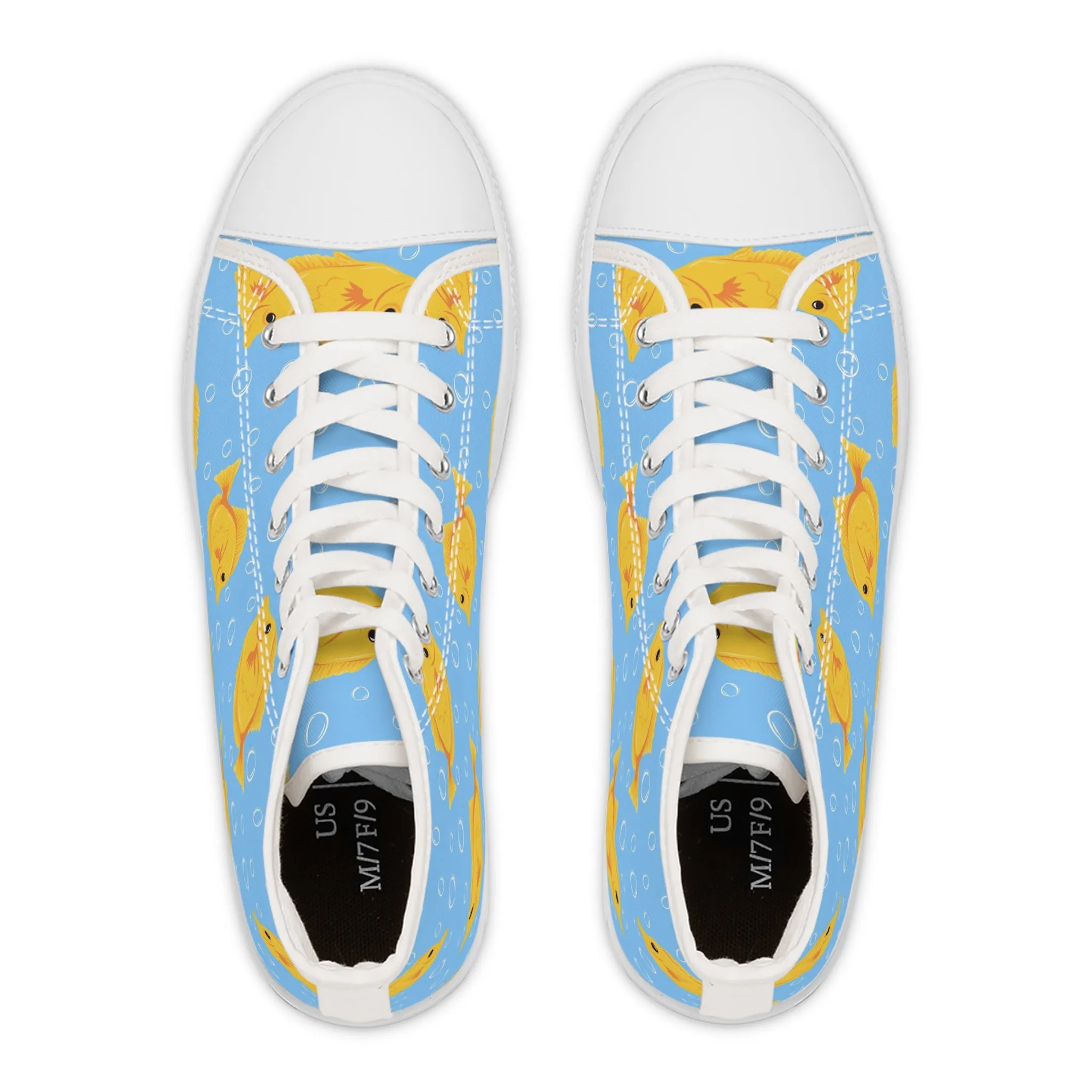 Yellow Fish with Bubbles Women's High Top Sneakers