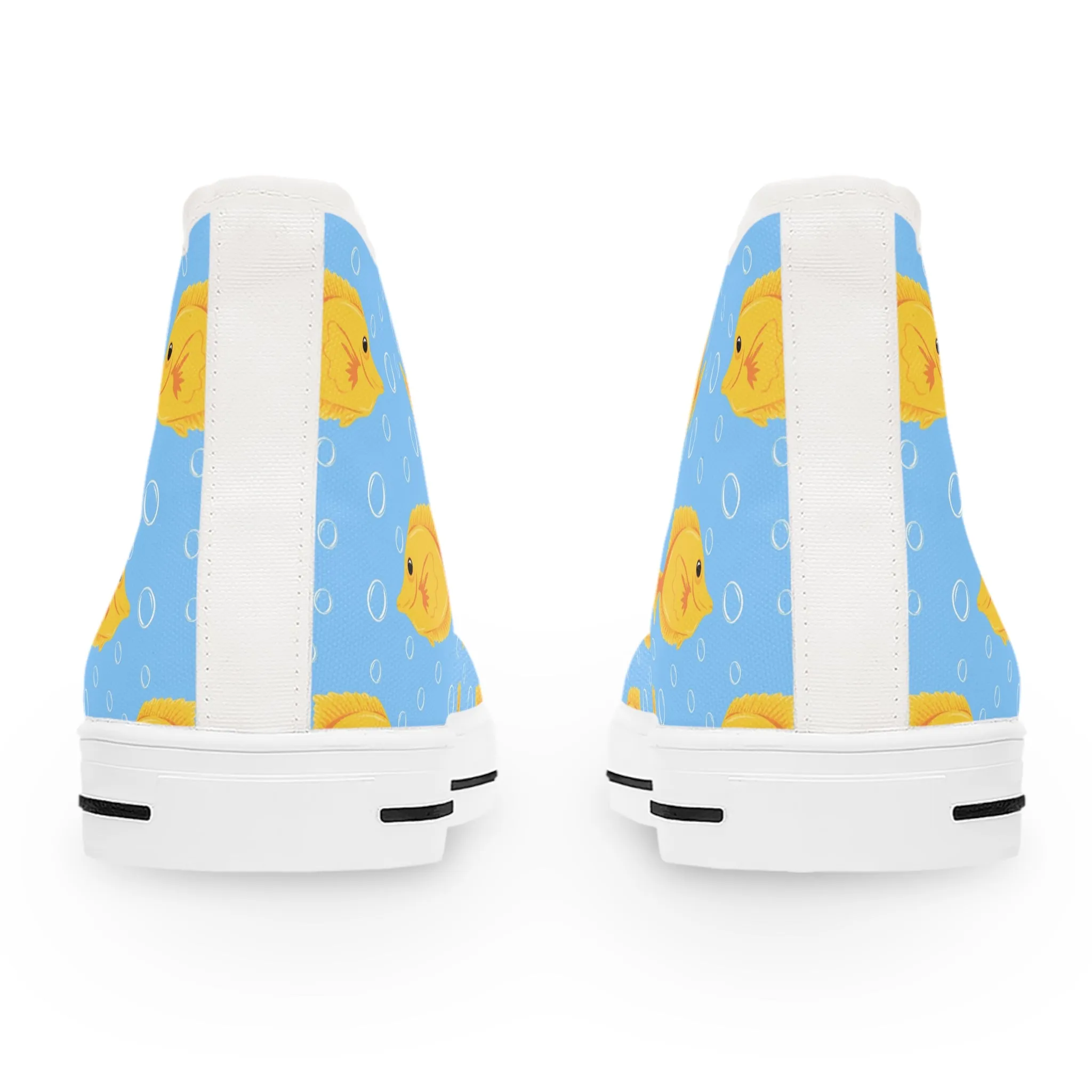 Yellow Fish with Bubbles Women's High Top Sneakers