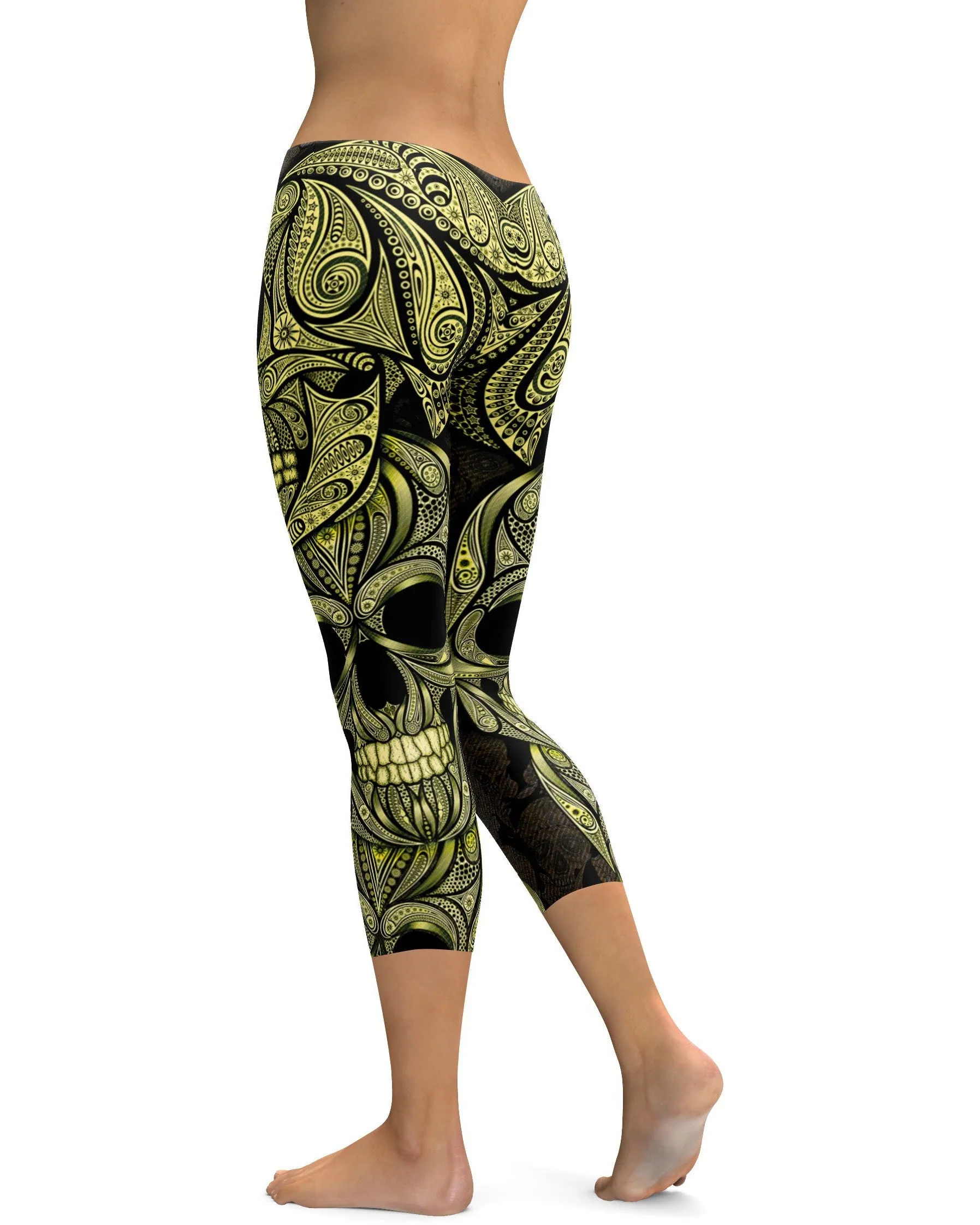 Yellow Ornamental Skull Capris